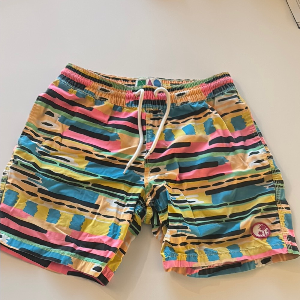 Blue and Pink Swim Trunks with Drawstring Waist